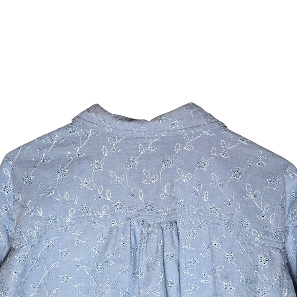 Vintage Chambray Embroidered Eyelet Floral Button-Up Shirt QPS Light Blue Size M - Picture 9 of 12
